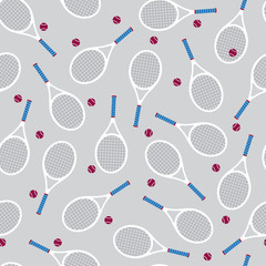 Tennis Racket ball badminton vector seamless pattern isolated wallpaper background Gray