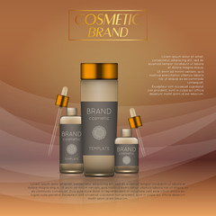 Vector 3D cosmetic illustration on a soft light waves background . Beauty realistic cosmetic product design template.