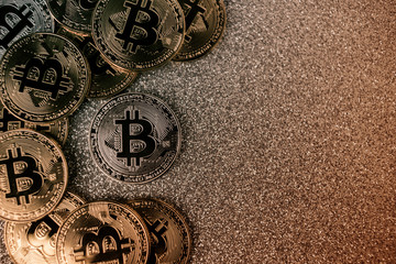 business financial ideas concept with bitcoin symbol on silver texture background