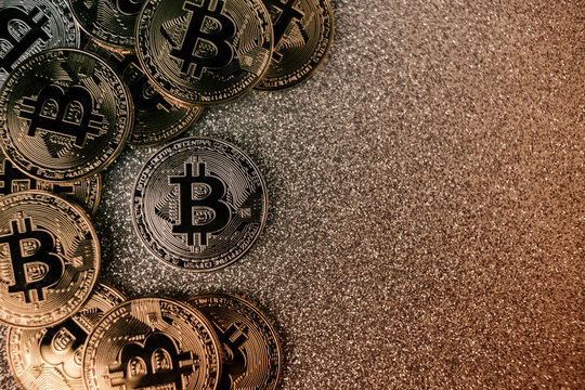 business financial ideas concept with bitcoin symbol on silver texture background