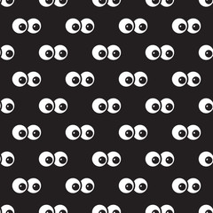 Cartoon eye seamless pattern  vector doodle illustration isolated wallpaper background black