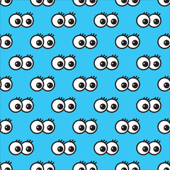 Cartoon eye seamless pattern  vector doodle illustration isolated wallpaper background blue
