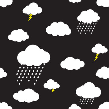 Rain cloud vector seamless pattern isolated wallpaper background black