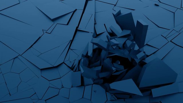 Abstract 3d rendering of cracked surface. Computer generated background design with broken shape. Wall destruction. Modern cgi animation. 4k UHD