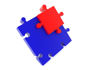 Red puzzle piece on blue puzzle