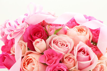  Bouquet of beautiful pink rose flowers with pink bow