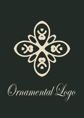 Retro ornamental logo. Flourished ornate emblem. Luxury elegant ornament. Vintage element. Template for design. Vector illustration