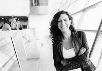 Indoor portrait of beautiful 40 years old woman