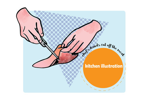 working hands of chef, kitchen illustration 