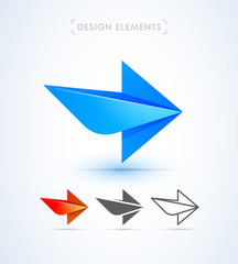 Naklejka premium Vector abstract arrow icons. Material design, flat, line art style. Logo, application icon, map direction signs bundle