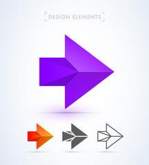 Vector abstract arrow icons. Material design, flat, line art style. Logo, application icon, map direction signs bundle