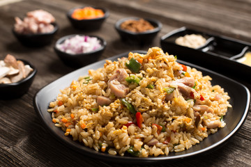 tasty japanese food on table