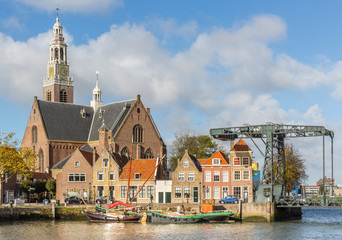 view on the Marnixkade and the Groote Kerk, Maassluis, The Netherlands