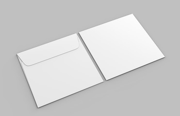 Blank white realistic square straight flap envelopes mock up. 3d rendering illustration.