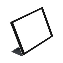 Black tablet with stand cover isolated - perspective view. Vector illustration