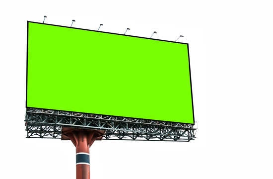 Green Screen Blank Billboard For Advertisement Isolated On White Background