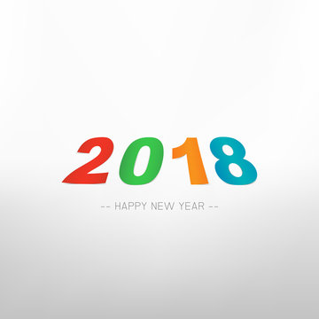 Happy New Year 2018. Modern design with colorful paper text on white background, Vector illustration