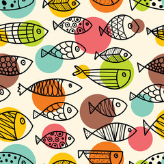 Cute vector seamless pattern with fish.