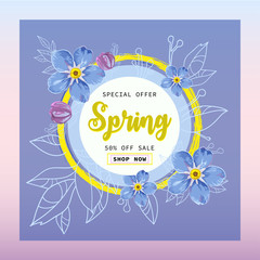 Spring sale banner vector illustration.