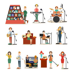 Obraz premium Radio people vector flat icon set