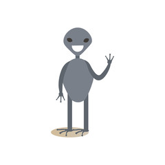 Cute cartoon alien waving flat vector illustration