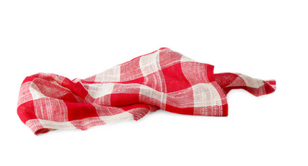 Checkered kitchen towel on white background