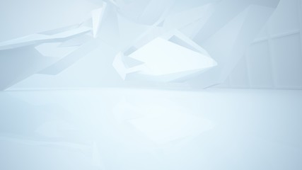 Abstract white interior multilevel public space with window. 3D illustration and rendering.