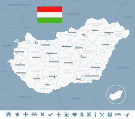 Naklejka premium Hungary - map and flag Detailed Vector Illustration
