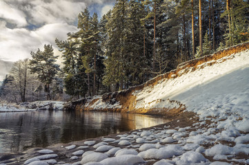 Winter snow-covered river.