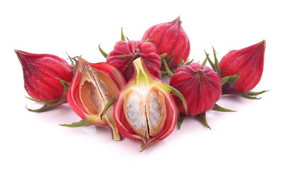 Hibiscus sabdariffa or roselle fruits isolated on white background