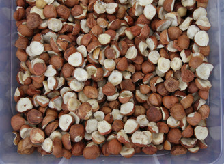 Hazelnuts. Peeled Raw Hazelnuts. Fresh organic Nuts. Raw nuts. Hazelnuts background 