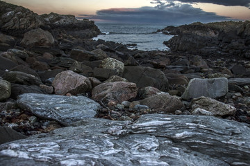 Rocks, sea, beach. Beautiful seascape. Cove Bay, Scotland 2017.