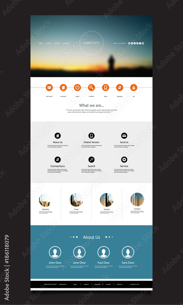 Poster one page website template with blurred background