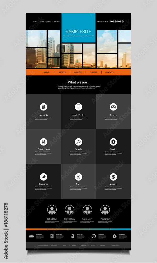 Wall mural one page website template with singapore skyline header design