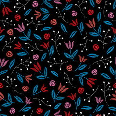 Naklejka premium Embroidery floral seamless pattern with tulips