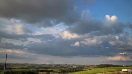 c&eacute;u, nuvens, azul, branco, cinza