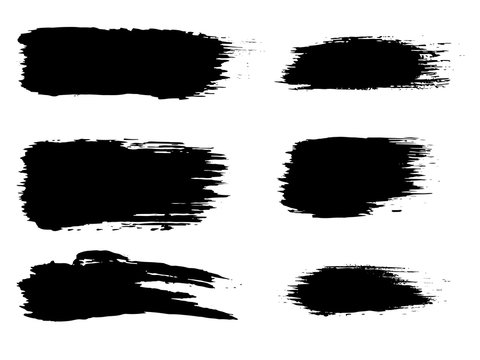 Vector collection of artistic grungy black paint hand made creative brush stroke set isolated on white background. A group of abstract grunge sketches for design education or graphic art decoration