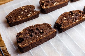 emade chocolate biscotti cookies with almonds on parchment paper