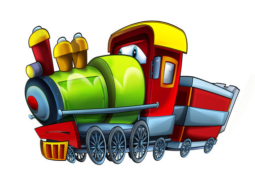 cartoon funny looking locomotive - illustration for children