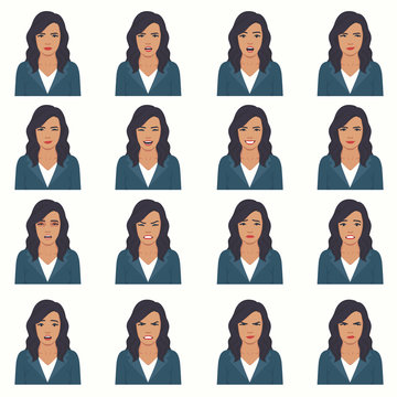  vector illustration of a face expressions, set of a different face expression, cartoon character, avatar