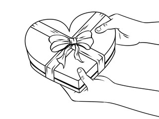 Red heart shaped gift box coloring book vector