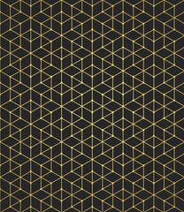 Geometrisch patroon van kruisende lijnen op een zwarte achtergrond. Gouden verloop. Abstracte achtergrond voor uw ontwerp. Vector.
