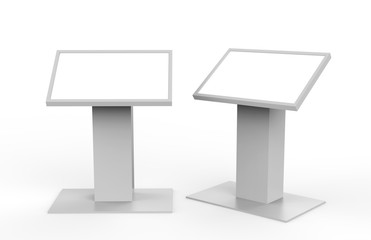 Kiosk information screen on isolated white background, 3d illustrator