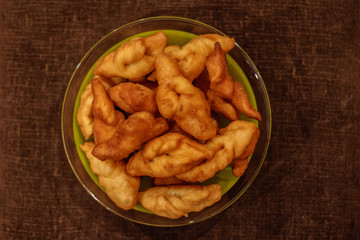 on the table stands pea patties, keks and other meals