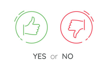 Like and dislike icons set. Selection buttons between "no" and "yes". Set of modern color and style. 