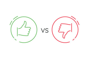 Like and dislike icons set. Selection buttons between 