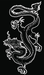 Japanese old Dragon sticker on black background.Chinese dragon tattoo. Traditional Asian tattoo the old dragon vector.