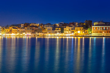 Fototapeta na wymiar Old Venetian port of Chania at night, Crete. Greece