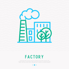 Factory thin line icon. Modern vector illustration of environmental pollution.