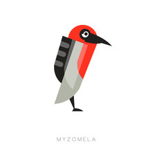 Colored myzomela composed of simple geometric shapes. Silhouette of abstract bird. Web icon in flat style. Vector element for logo, print or label